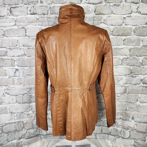 Marc New York Andrew Marc Leather Jacket Zip Front Caramel Size Large - Picture 9 of 16